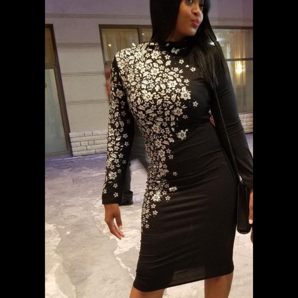 Black stretch dress with silver detail